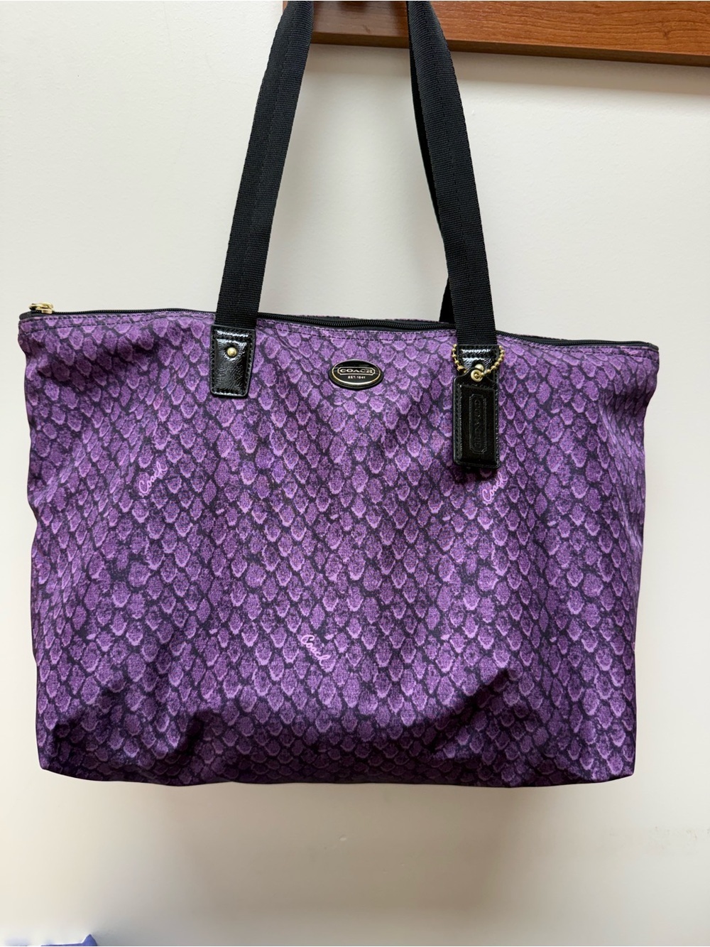 COACH Authentic Getaway Signature Purple Nylon Large Packable Weekender Bag